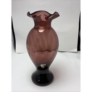 Florentine Blown Glass Country Amethyst Ruffle Vase 11.5 Inches W/Org stickers